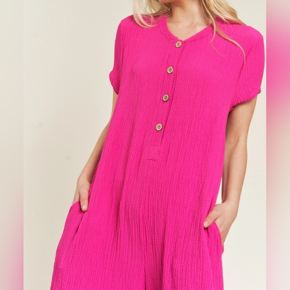 #561 FINAL PRICE 🛑 S TRENDY BOHO Textured Short Sleeve Jumpsuit  - Picture 5 of 8